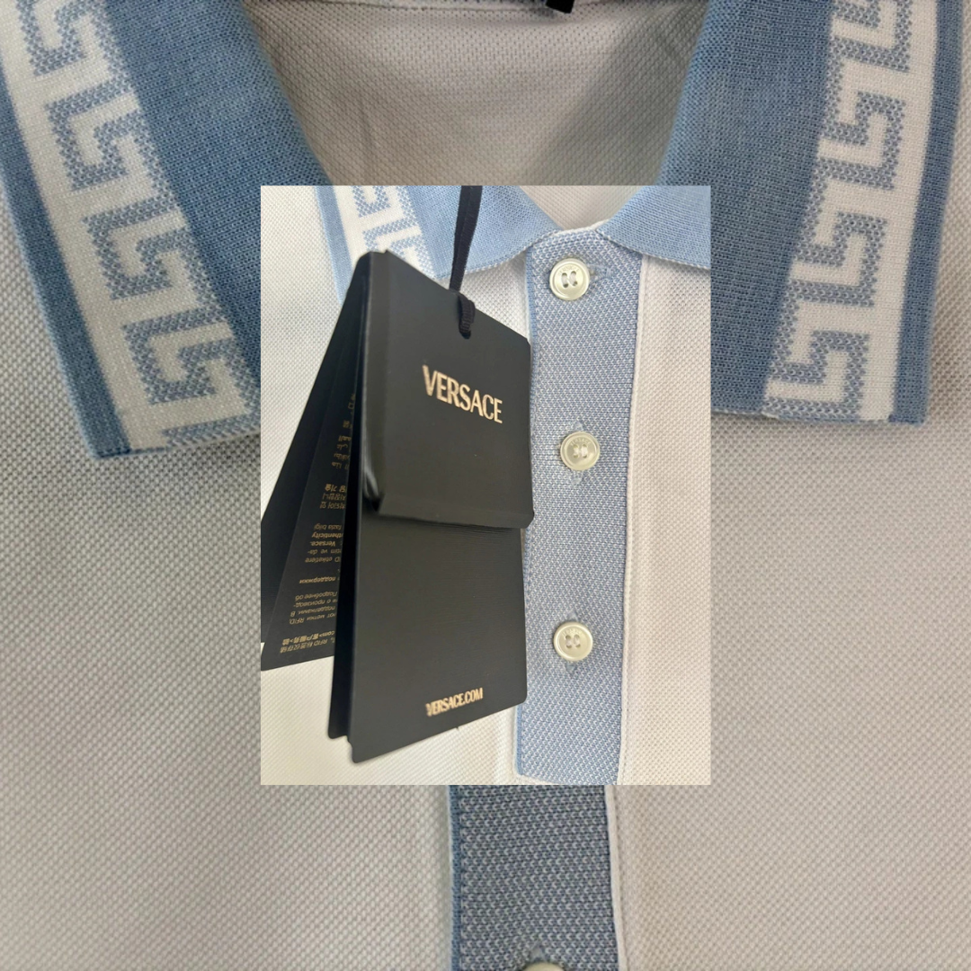 Versace Greca-Collar Piquet cotton Short-Sleeved Polo Shirt