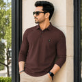 Self Design Polo Neck Polyester Brown T-Shirt