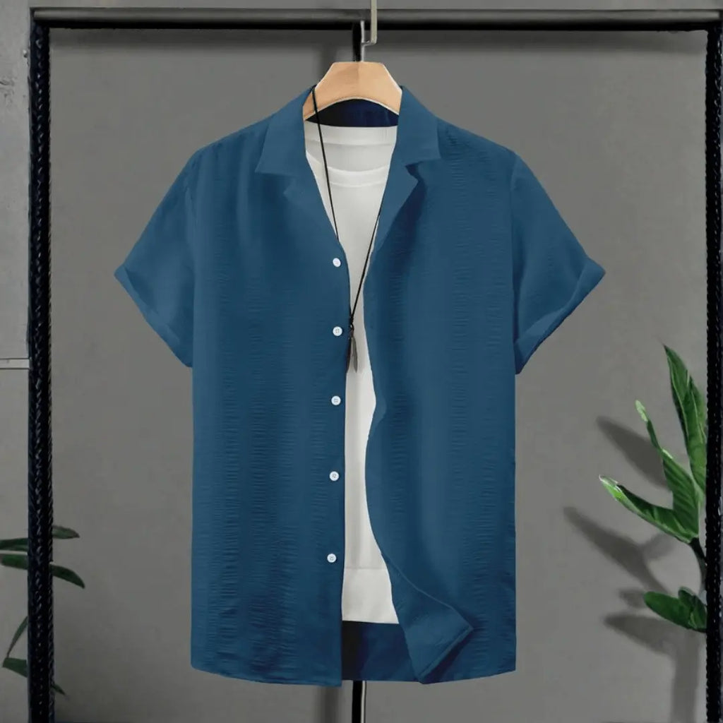 Blue Short Sleeve Button-Down Shirt