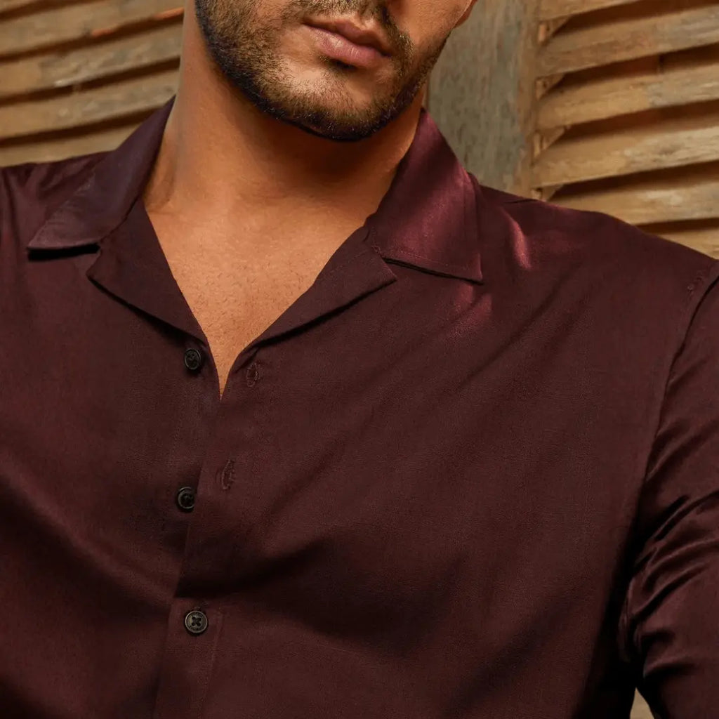 Wine Red Solid Resort Oversized Shirt