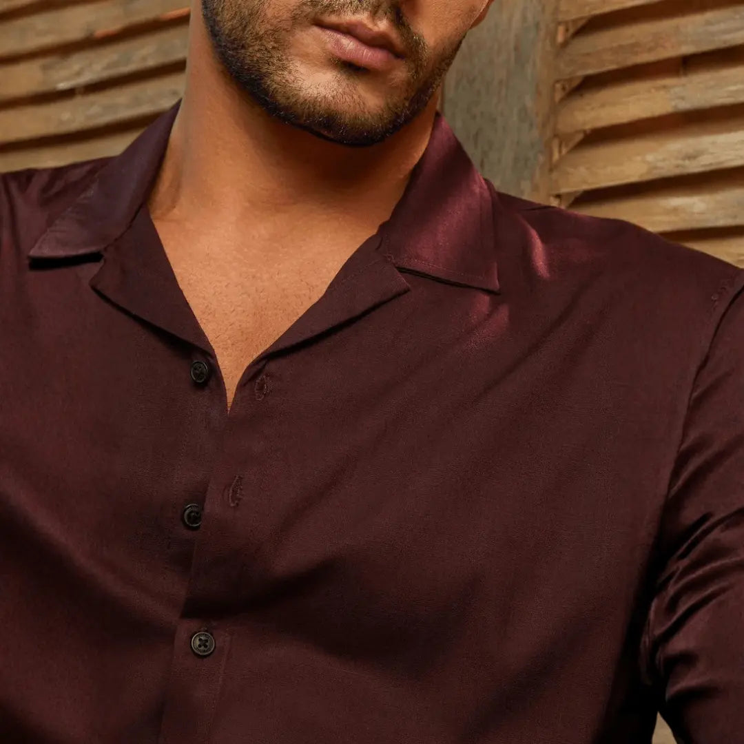 Wine Red Solid Resort Oversized Shirt