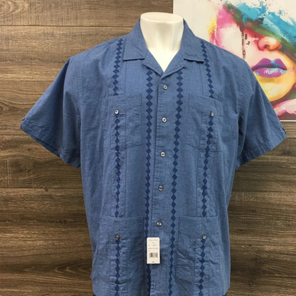 Brooks Brothers Men's Blue Chambray Cuban Guayabera Shirt