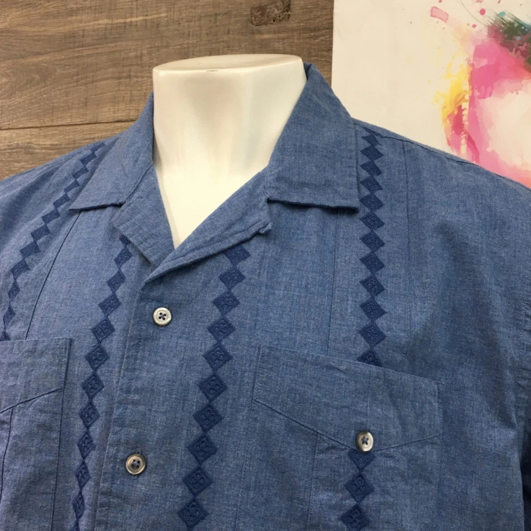 Brooks Brothers Men's Blue Chambray Cuban Guayabera Shirt