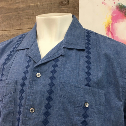Brooks Brothers Men's Blue Chambray Cuban Guayabera Shirt