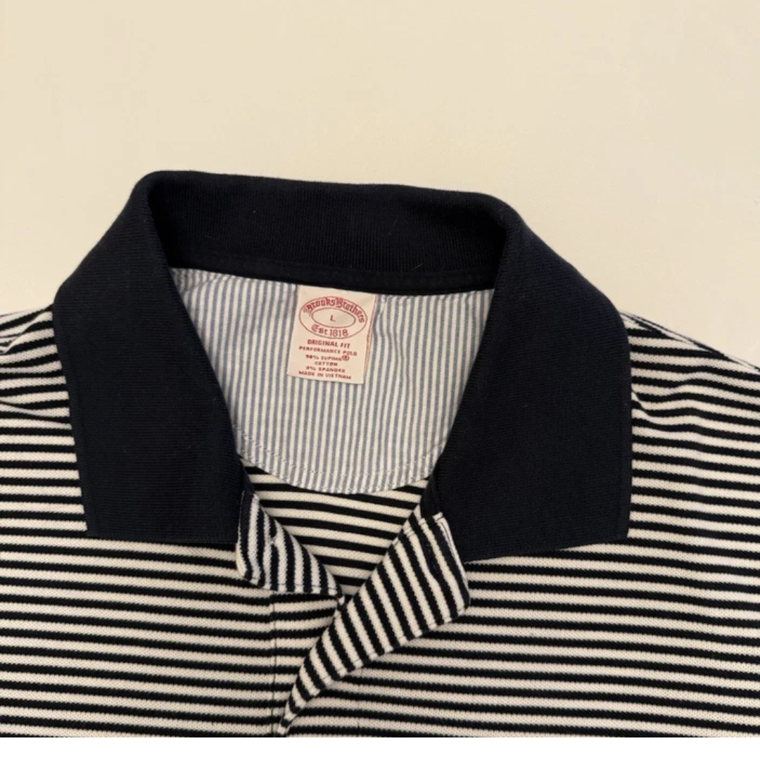 Brooks Brothers Navy White Striped Short Sleeve Polo Shirt