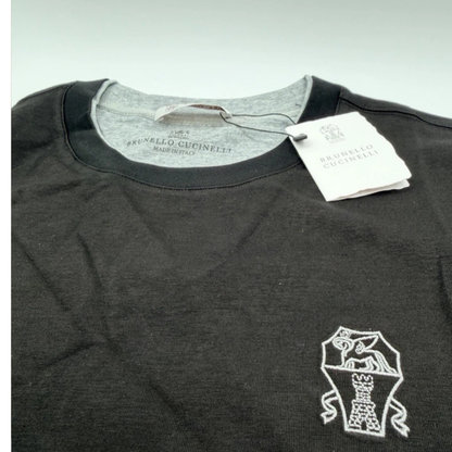 BRUNELLO CUCINELLI Black Embroidered Layered Short-Sleeve T-Shirt