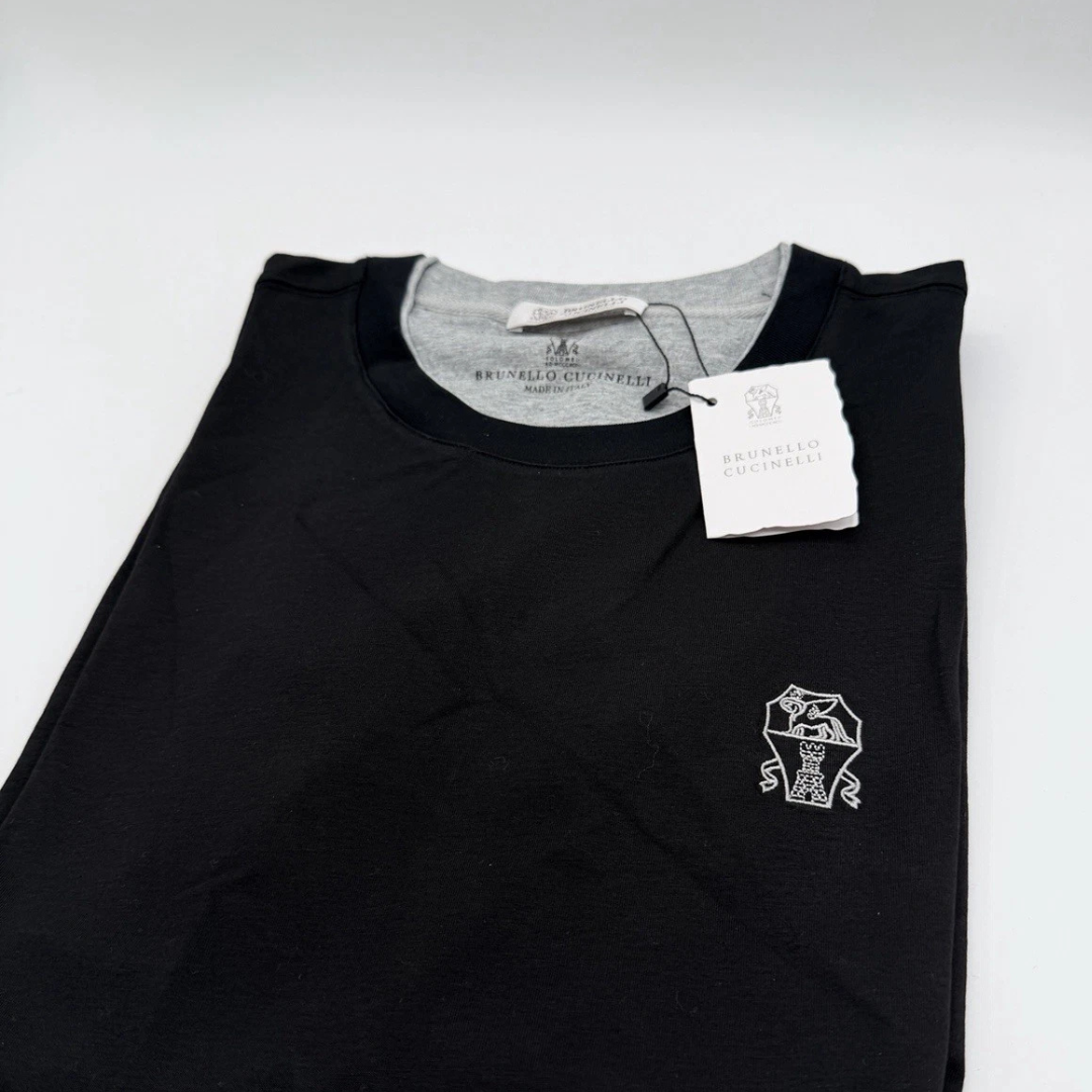 BRUNELLO CUCINELLI Black Embroidered Layered Short-Sleeve T-Shirt