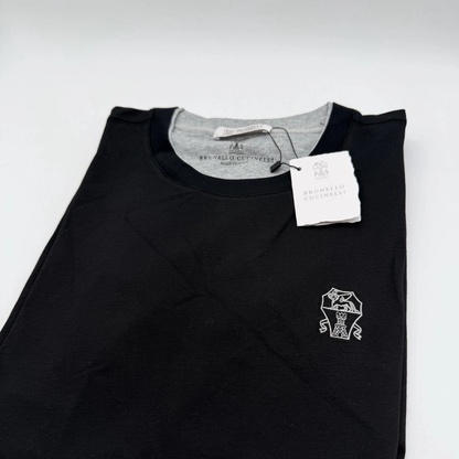 BRUNELLO CUCINELLI Black Embroidered Layered Short-Sleeve T-Shirt