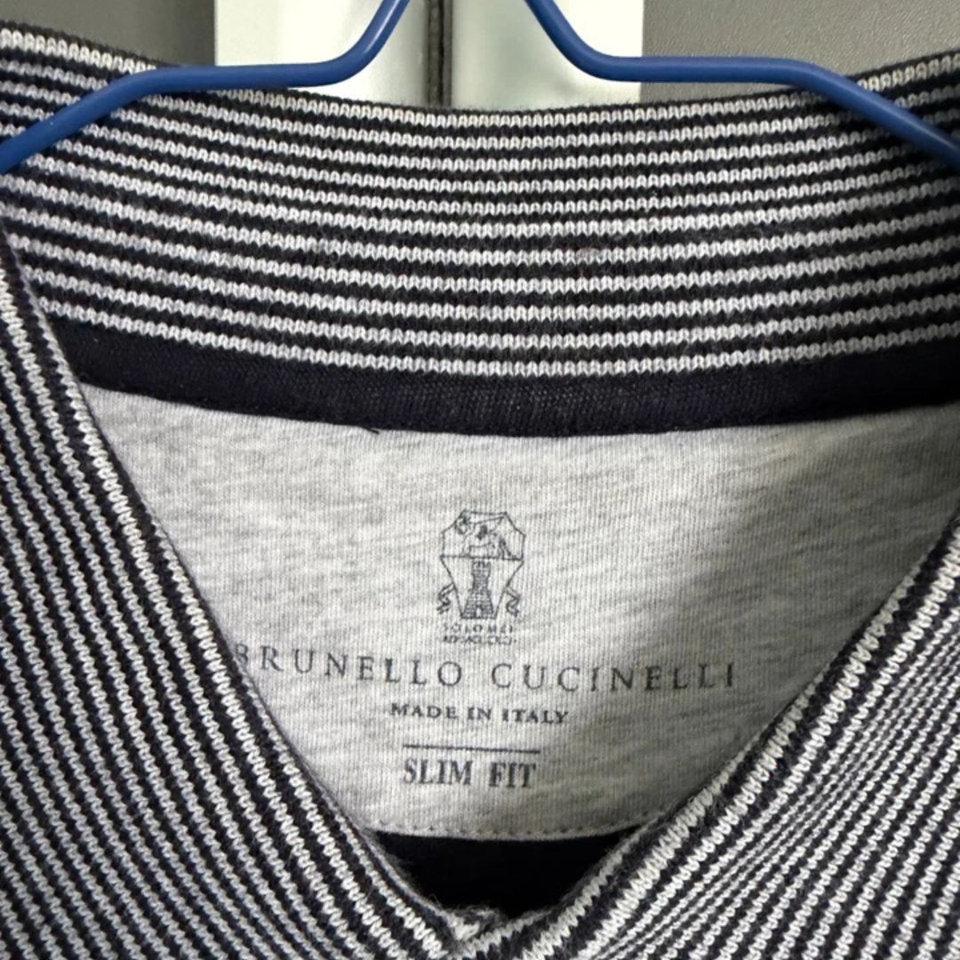 Brunello Cucinelli White & Blue Mens Polo T-Shirt