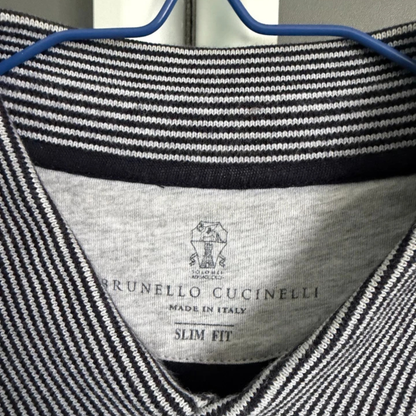 Brunello Cucinelli White & Blue Mens Polo T-Shirt