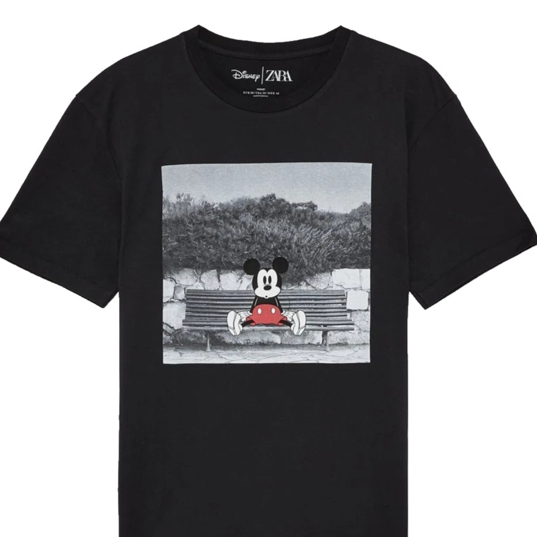 Disney X Zara Men'S Black Mickey Mouse Graphic T-Shirt