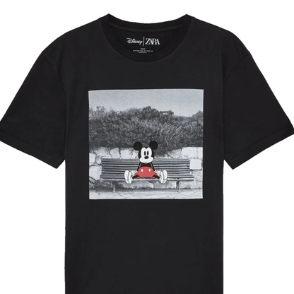 Disney X Zara Men'S Black Mickey Mouse Graphic T-Shirt