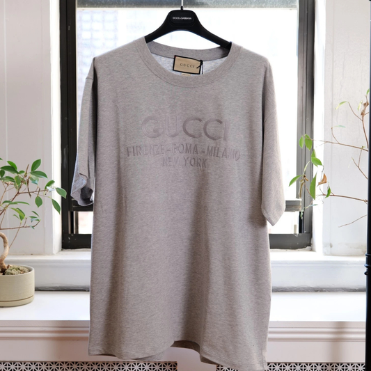 Gucci Grey Men’s Cotton Logo Embroidered T-shirt