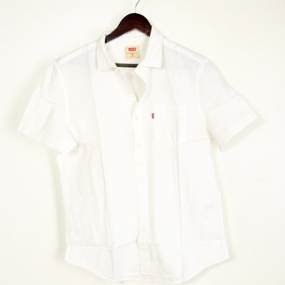 Levi’s Men’s M Slim White Cotton Cuffed Short Sleeve Shirt
