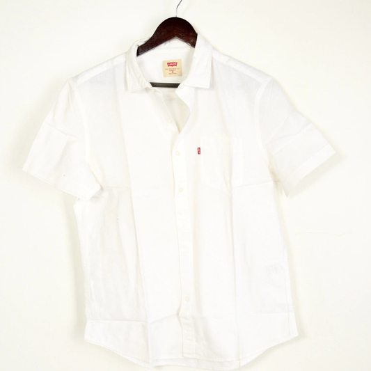 Levi’s Men’s M Slim White Cotton Cuffed Short Sleeve Shirt