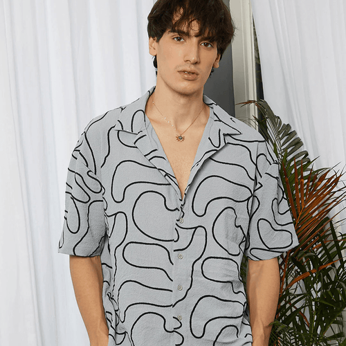 Abstract-Lined Oversized Shirt - Teecraft