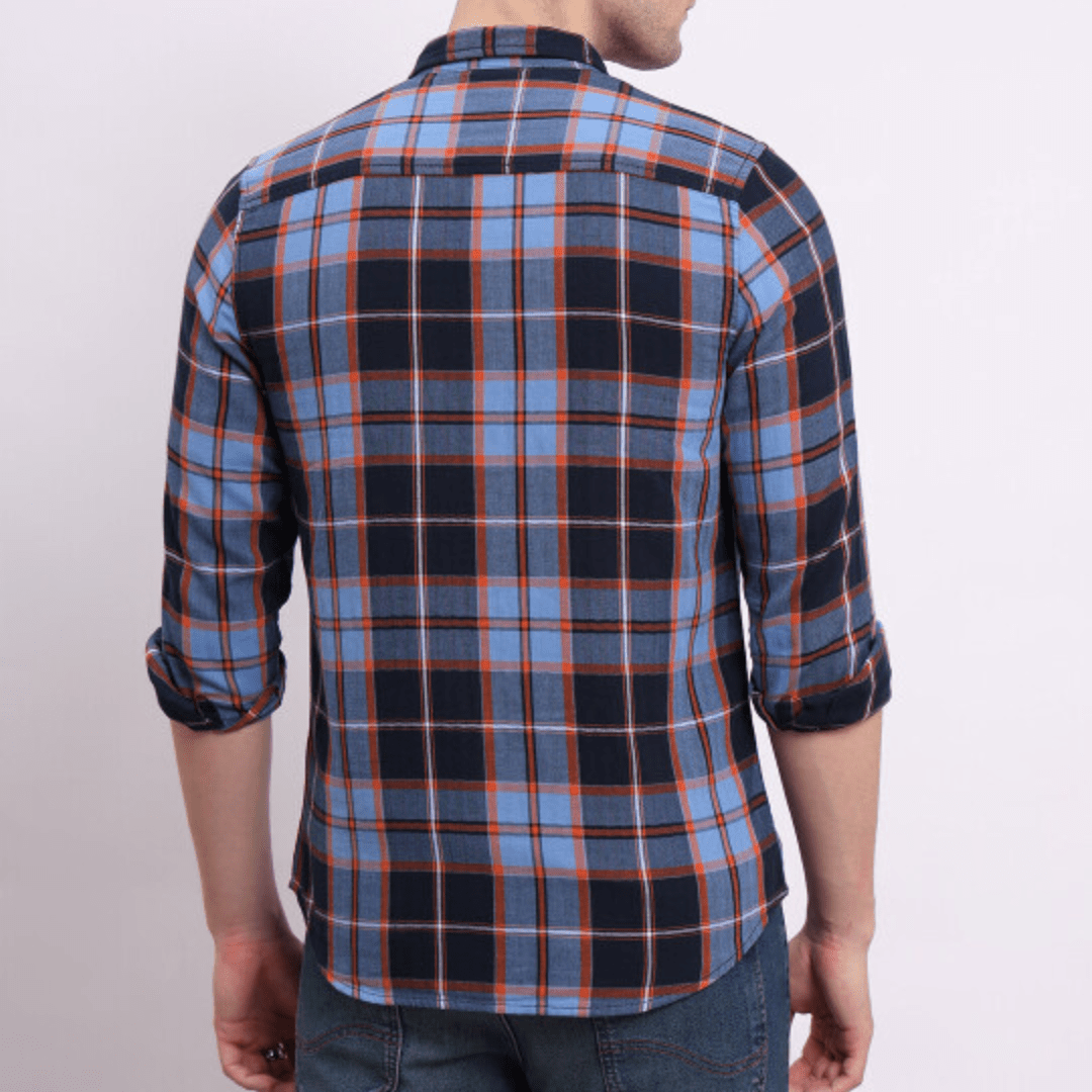 Lee Men Checked Blue Slim Fit Shirts - Teecraft
