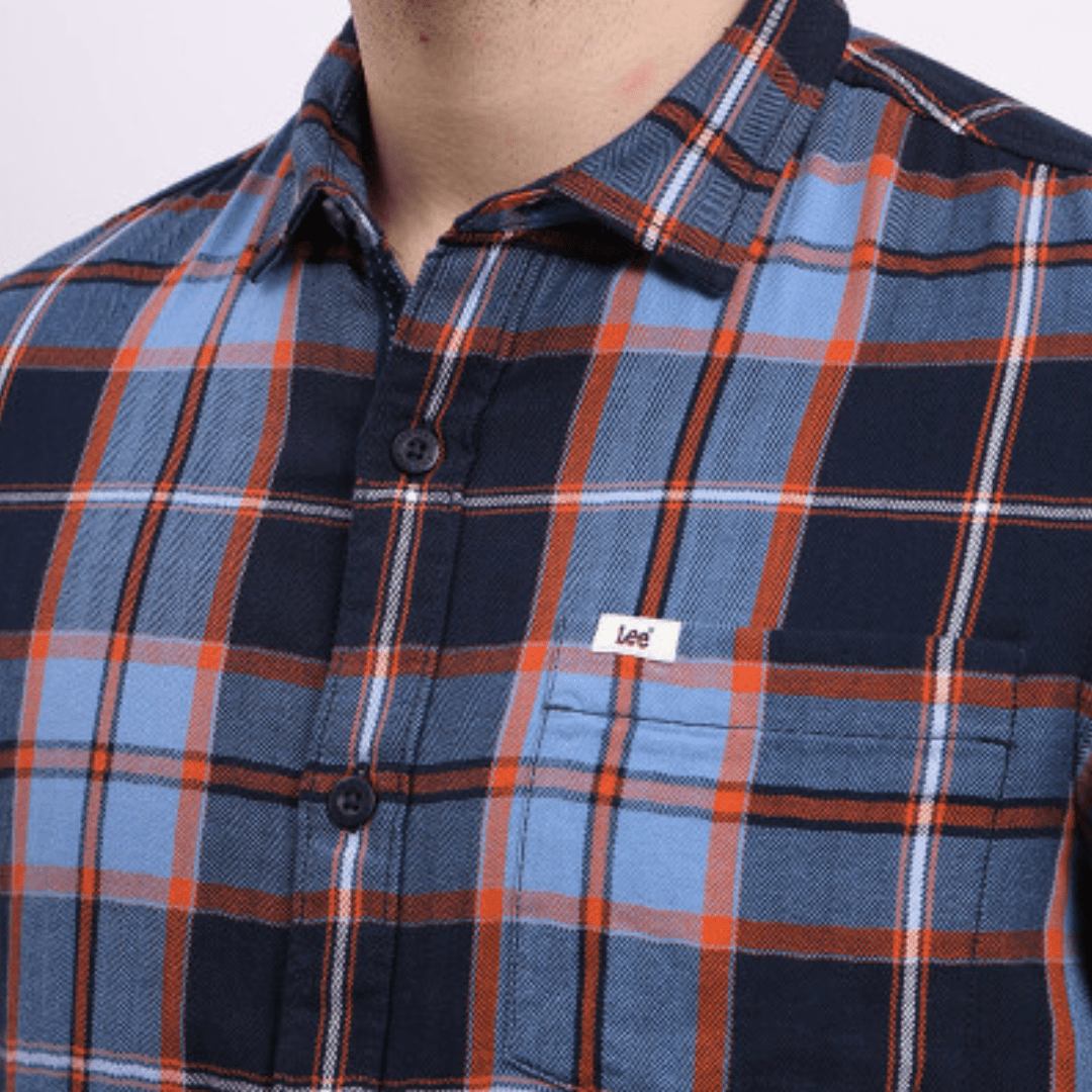 Lee Men Checked Blue Slim Fit Shirts - Teecraft