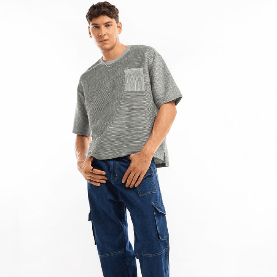 Light Grey Textured Oversized T-shirt - Teecraft
