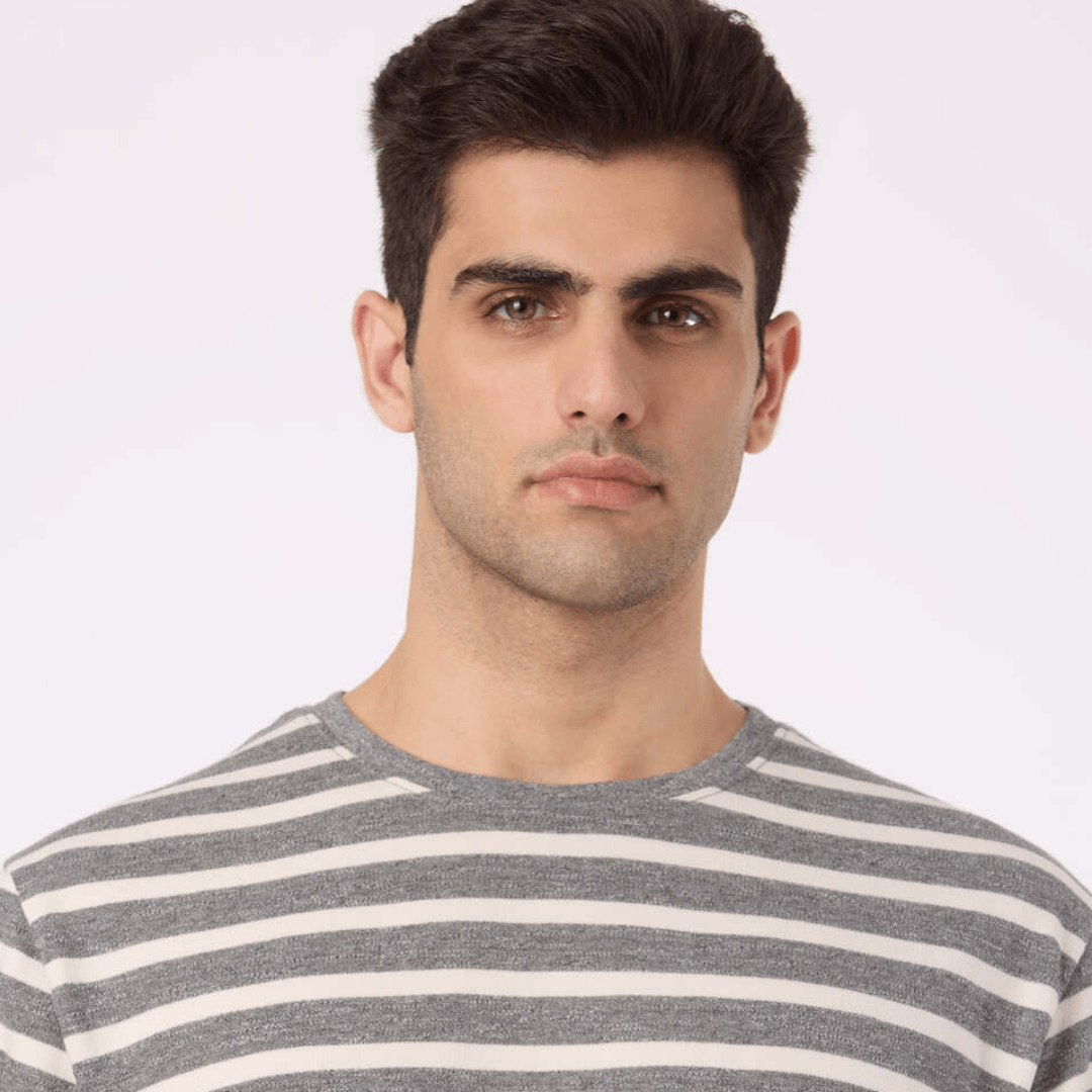 Men Grey Horizontal Stripe Relaxed Fit T-shirt - Teecraft