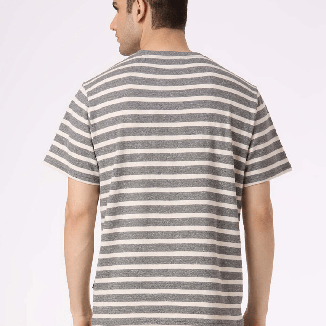 Men Grey Horizontal Stripe Relaxed Fit T-shirt - Teecraft