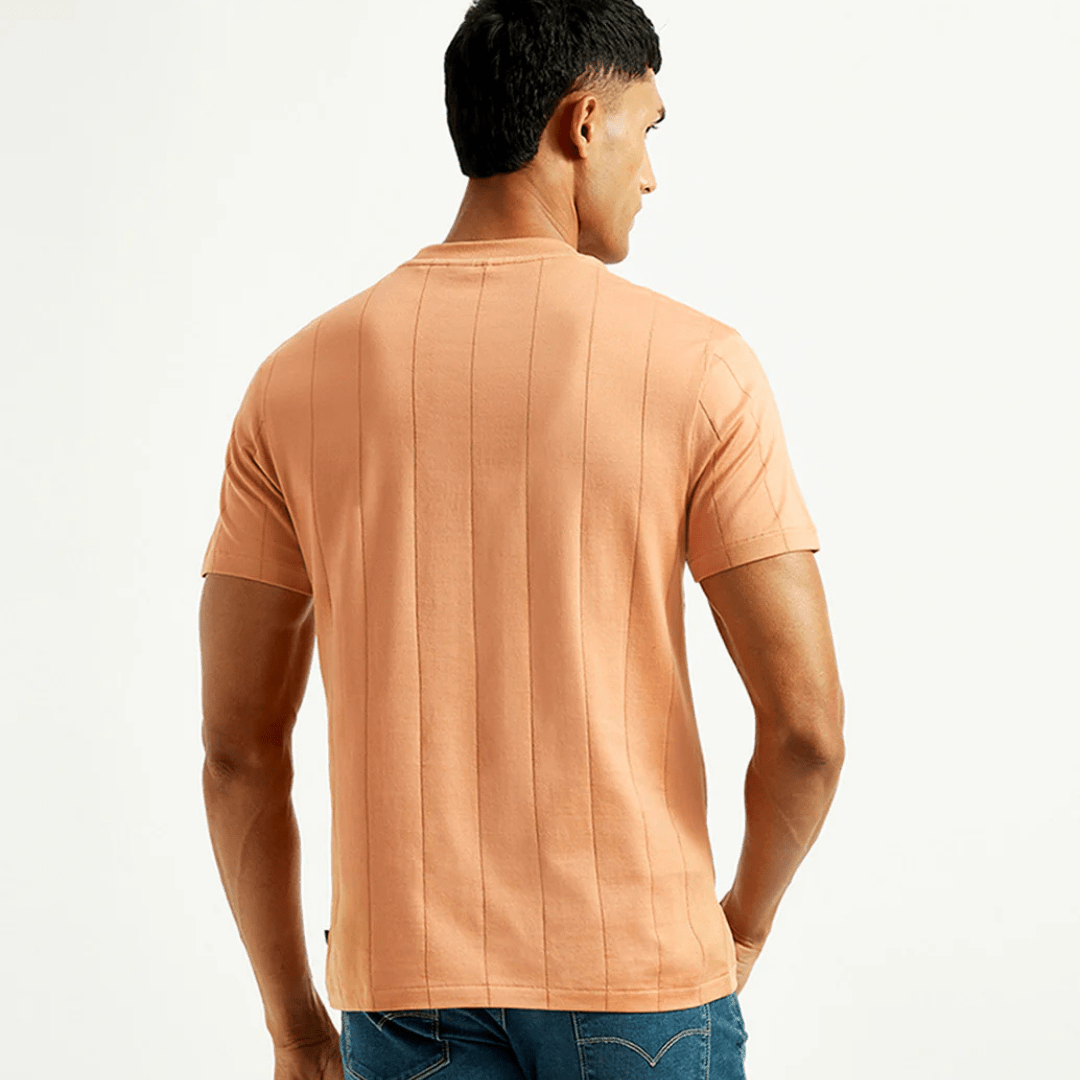 Men's Striped Peach Crew Neck Levi's T-shirt - Teecraft