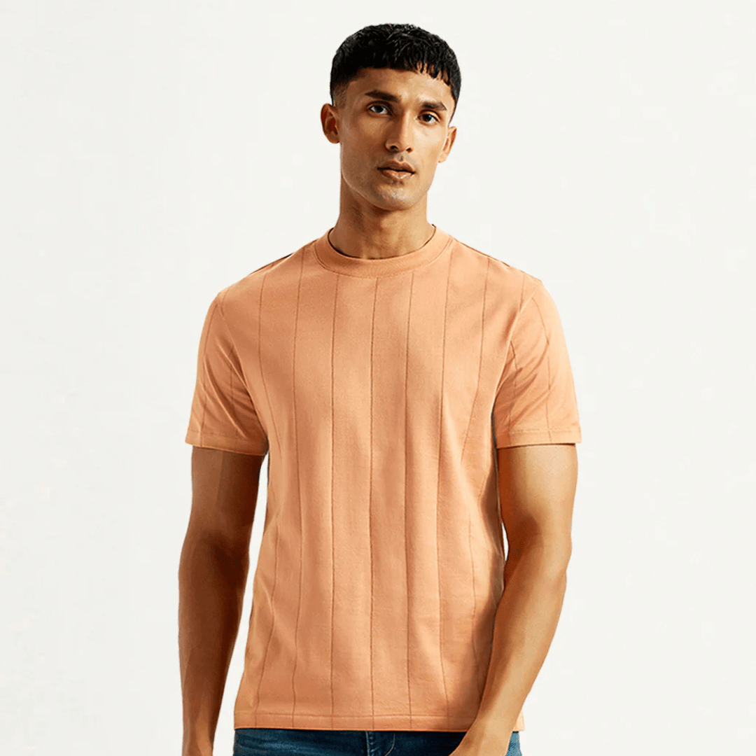 Men's Striped Peach Crew Neck Levi's T-shirt - Teecraft