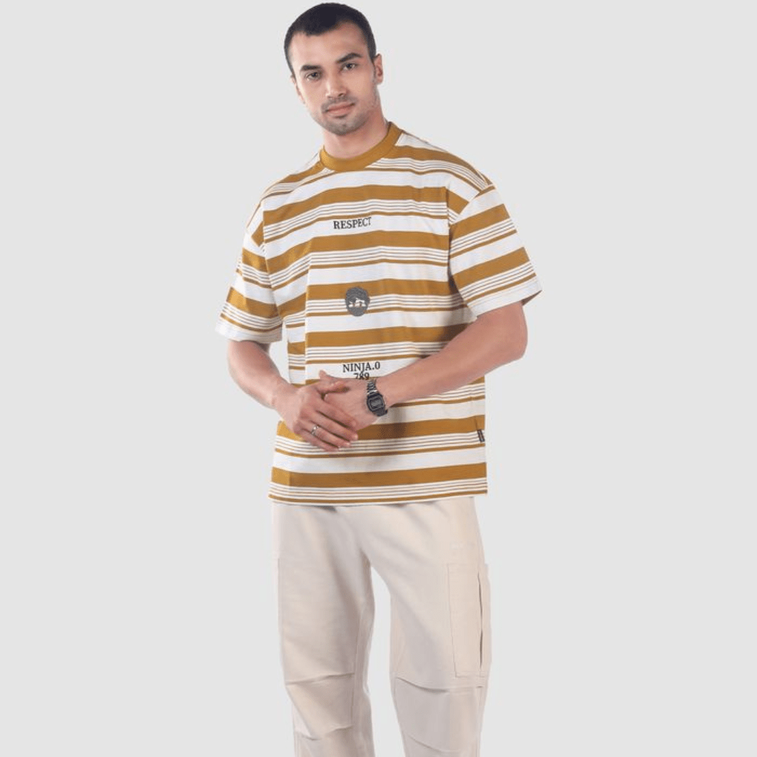 Mustard Striped Knitted T-Shirt - Teecraft
