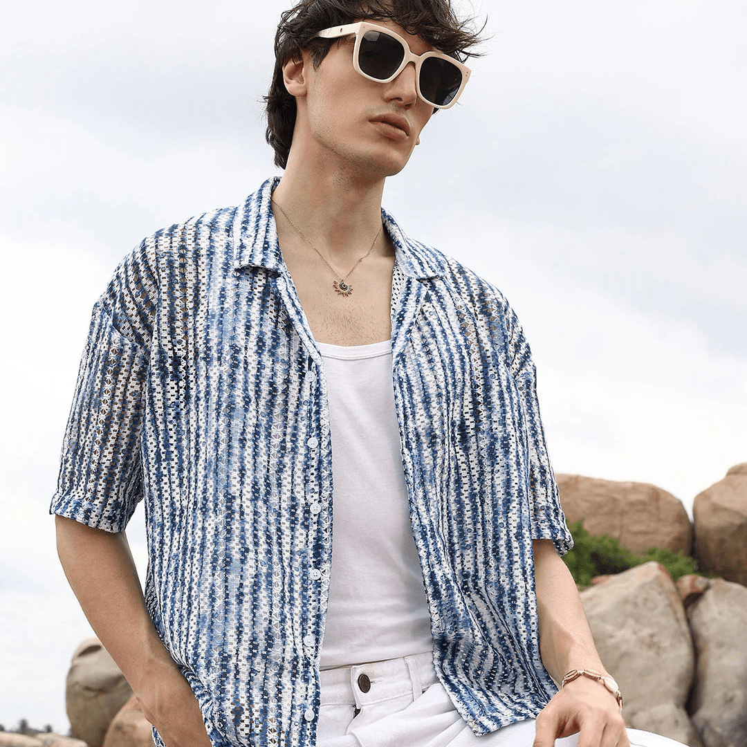 Ombre-Striped Oversized Shirt - Teecraft