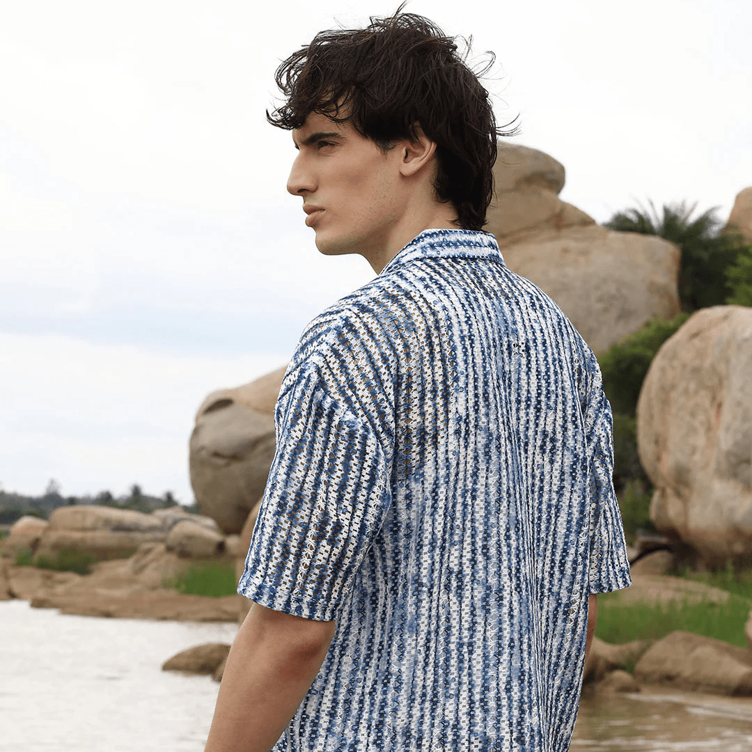 Ombre-Striped Oversized Shirt - Teecraft