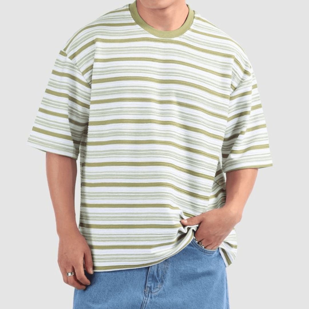 Sage Stripe Textured Oversized T-Shirt - Teecraft