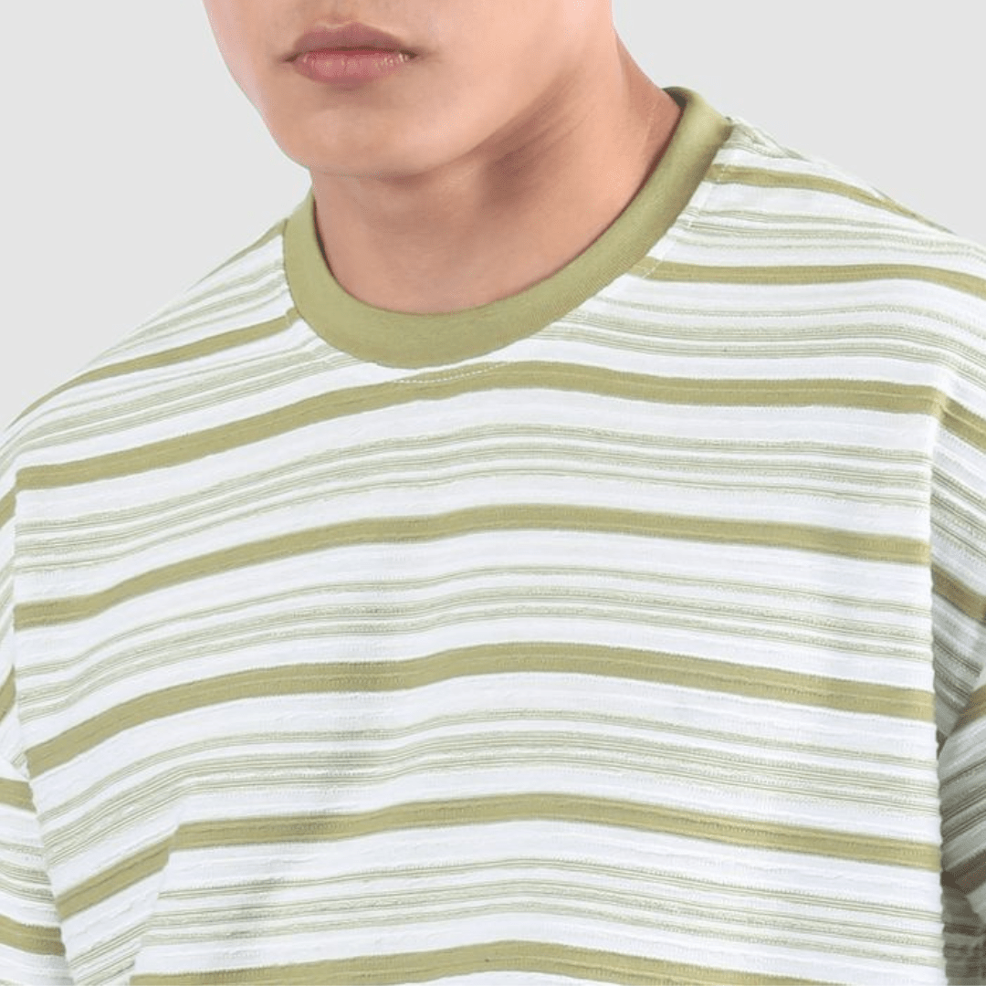 Sage Stripe Textured Oversized T-Shirt - Teecraft