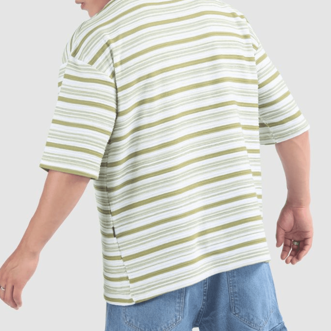 Sage Stripe Textured Oversized T-Shirt - Teecraft